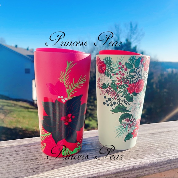Starbucks 2022&2021  Holiday ‘Mint& Red Poinsettia Ceramic Mug Travel Tumbler’ - Picture 8 of 11